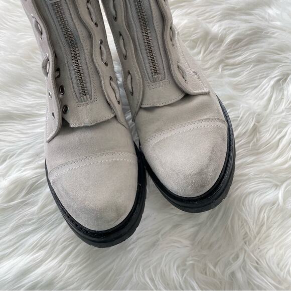 AllSaints | Women’s Ariel Boot White Suede Distressed Moto Zipper Zip Lace-Up 38 - Picture 4 of 11